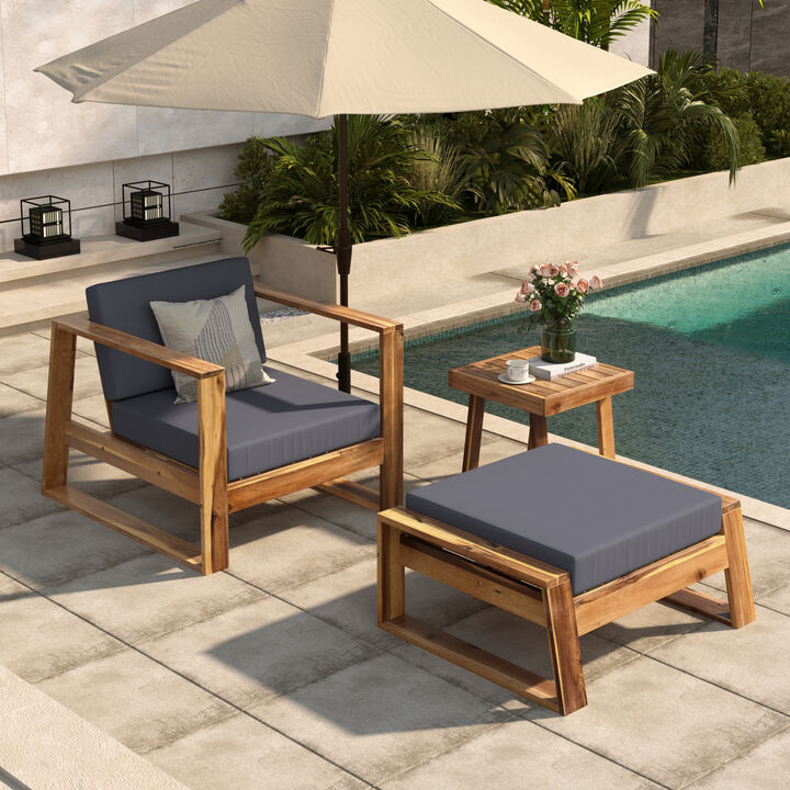 Merax Acacia Wood Outdoor Lounge Chair Seating Set