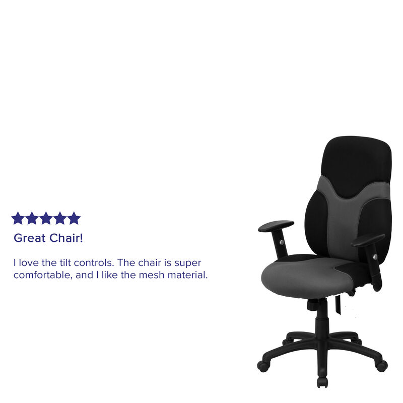 Abbott High Back Ergonomic Black and Gray Mesh Swivel Task Office Chair with Adjustable Arms