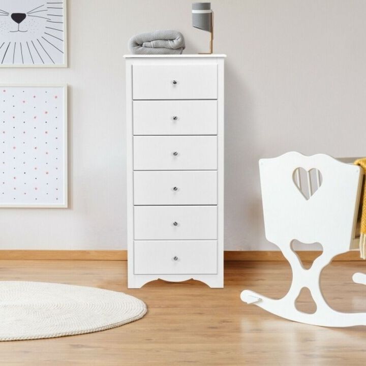Hivvago Modern White 6 Drawer Tall Wood Dresser Chest