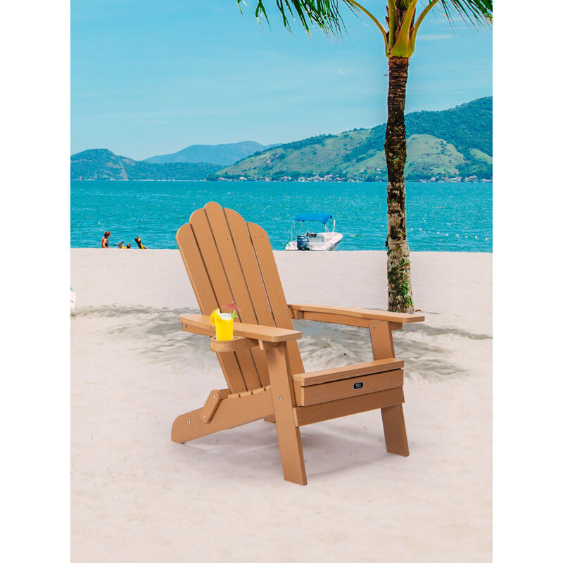 Tale Folding Adirondack Chair With Pullout Ottoman With Cup Holder, Oversized, Poly Lumber