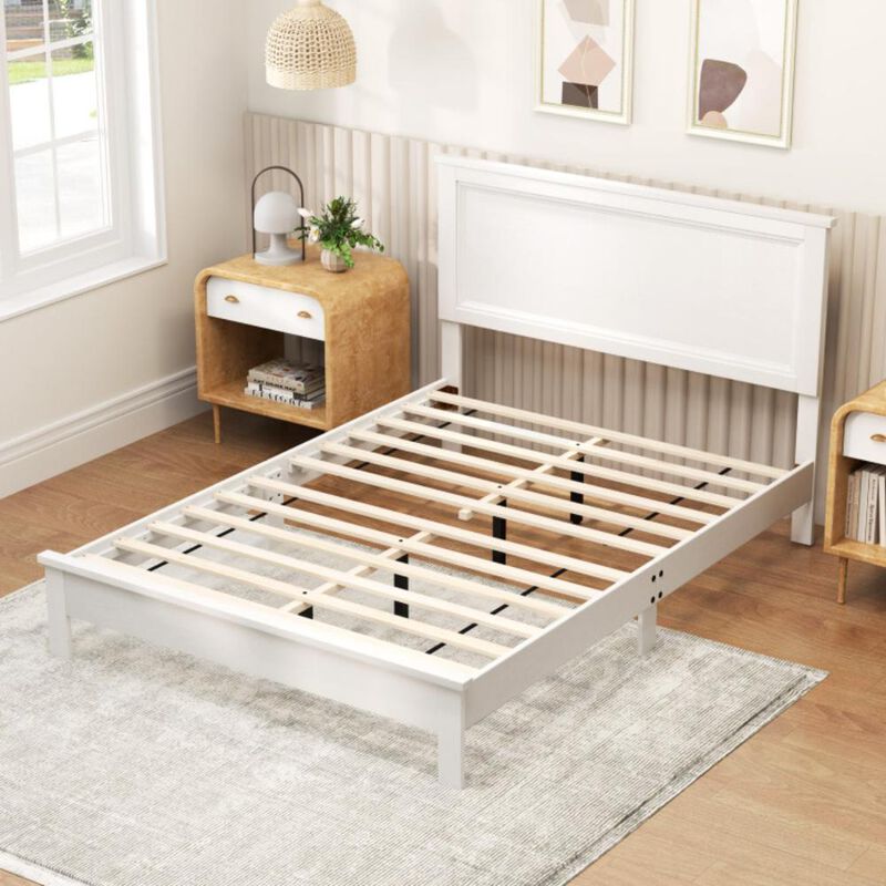 Hivvago Full Size Platform Slat Bed Frame with High Headboard