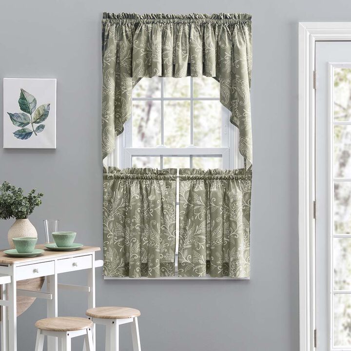 Ellis Curtain Lexington Leaf Pattern on Colored Ground Tailored Swags