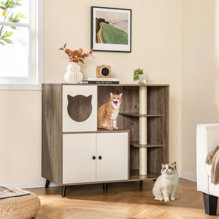 Hivvago Cat Litter Box Enclosure with 3 Sisal Scratching Posts for Indoor Cats-Natural