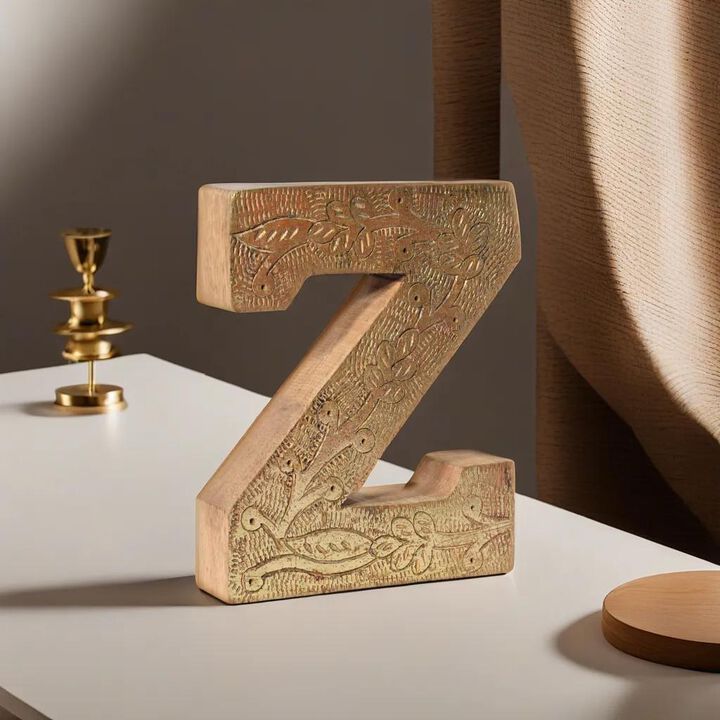 Vintage Natural Gold Handmade Eco-Friendly "Z" Alphabet Letter Block For Wall Mount & Table Top Décor