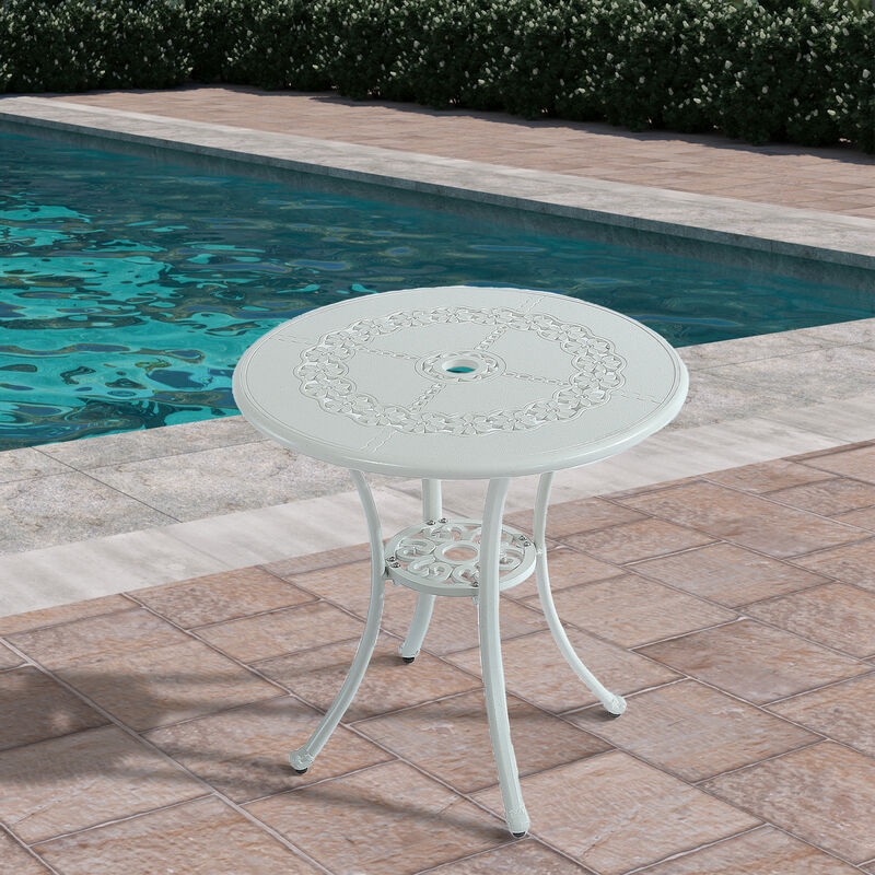 Mondawe Premium Cast Aluminum Round Outdoor Table with Umbrella Hole � Weather-Resistant and Sturdy