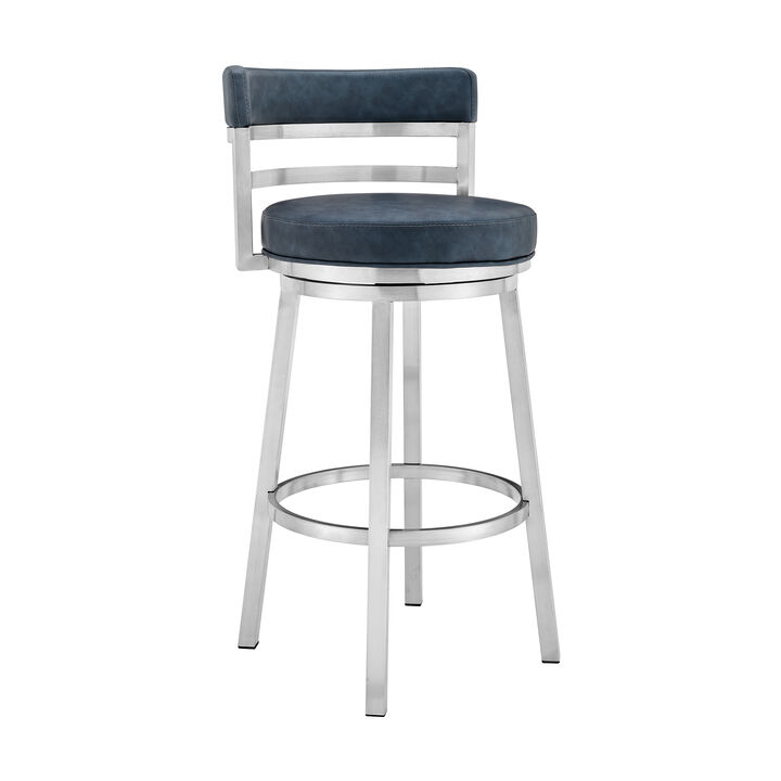 Madrid  Counter Height Swivel Black Faux Leather and Metal Bar Stool