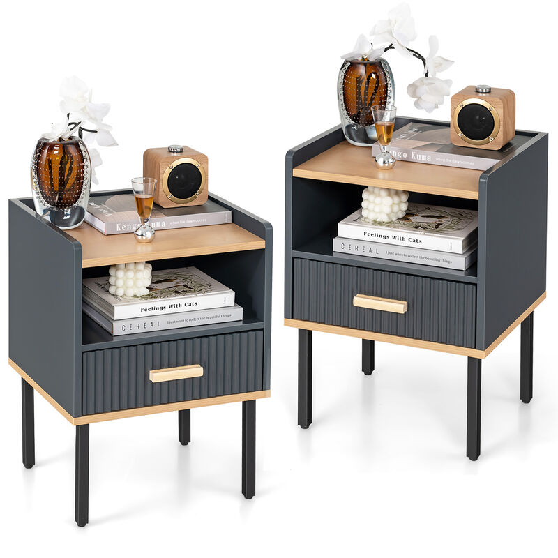 Nightstand Bedside End Table with Drawer and Open Shelf