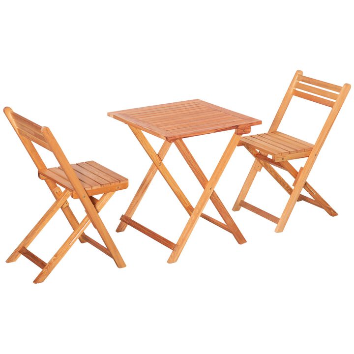 Teak Bistro Set: 3-Piece Folding Outdoor Chairs and Table