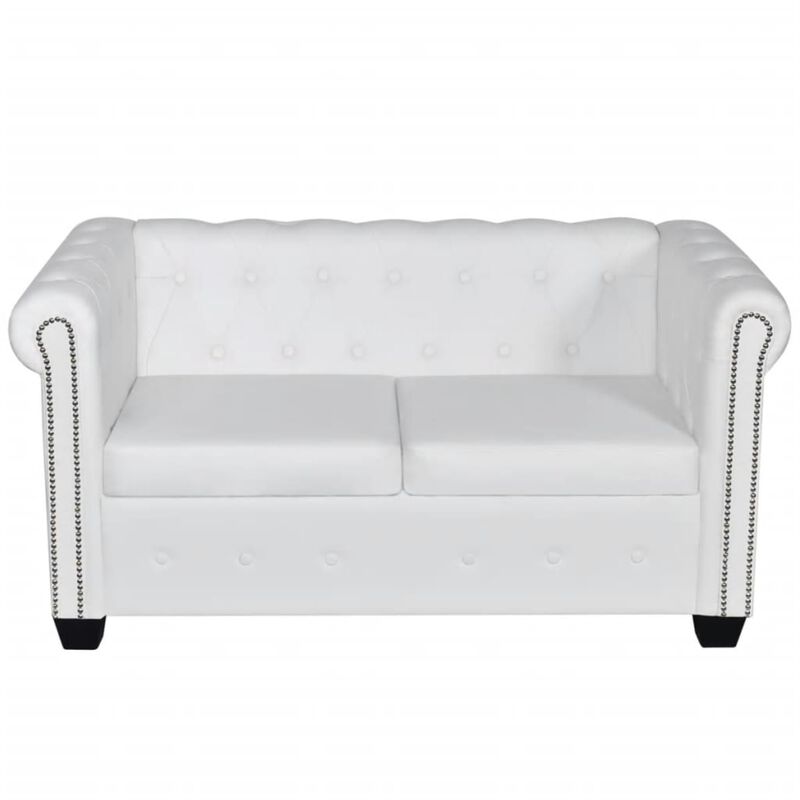 vidaXL Chesterfield 2-Seater Artificial Leather White