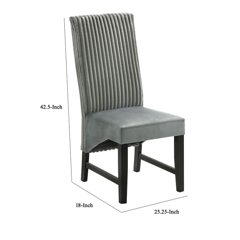 Ranna Dining Chair Set of 2, Gray Velvet Foam Cushions, Hardwood - Benzara