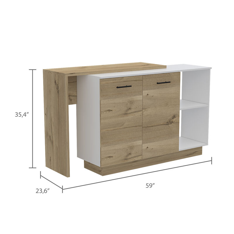 Streamdale Chesterfield 2-Shelf 1-Drawer 3-Division Kitchen Island White
