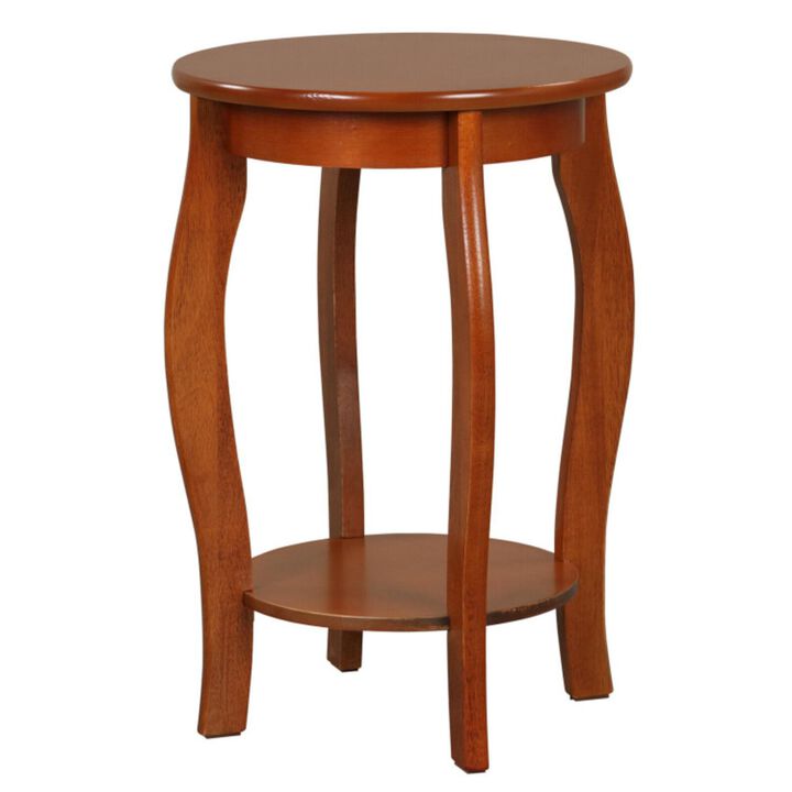 Hivvago 15 Inch 2-Tier Round End Table with Storage Shelf-Walnut