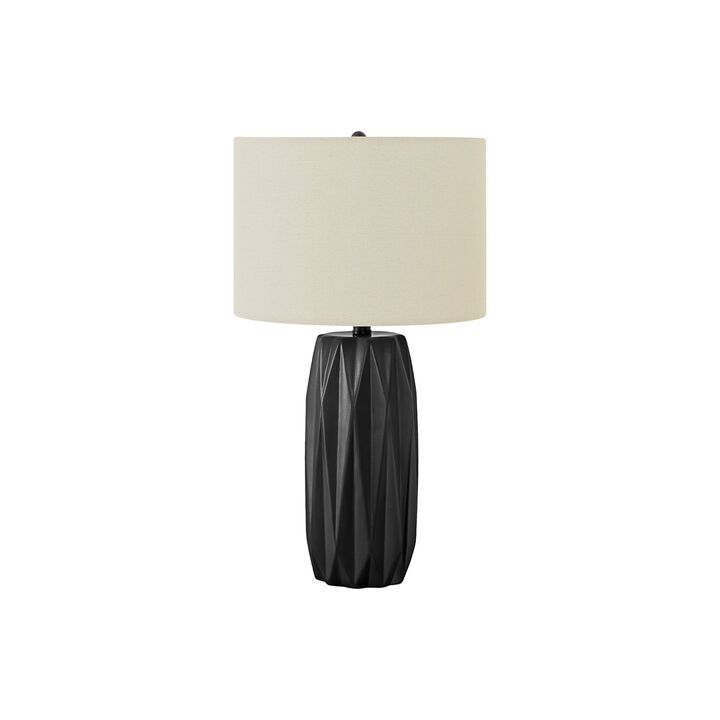 Monarch Specialties I 9620 - Lighting, 25"H, Table Lamp, Black Ceramic, Ivory / Cream Shade, Contemporary