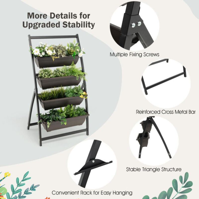 Hivvago 4-Tier Vertical Raised Garden Bed with 4 Containers and Drainage Holes