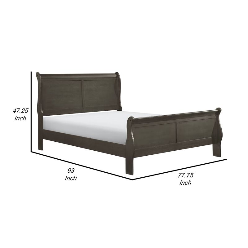 Gage Traditional California King Sleigh Bed, Wood Frame, Stained Gray-Benzara