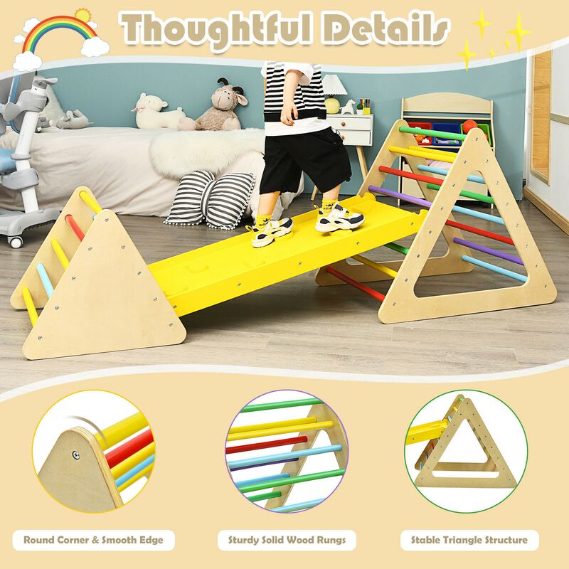 3 in 1 Wooden Set of 2 Triangle Climber with Ramp for Slid