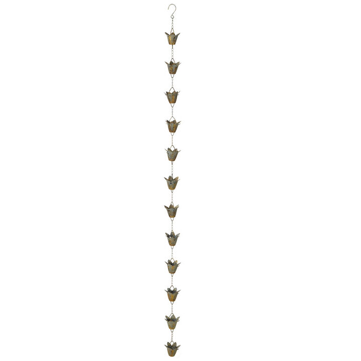 Set of 2 Brown and Teal Rustic Patina Lily Iron Rain Chains 57.5"