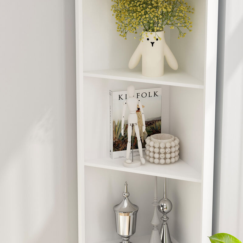 Modern Book Shelf Set of 2, 6 Tiered Corner Shelves, Small Corner Bookshelf for Small Spaces, Adjustable Tall Bookcase for Bathroom, Living Room, Office, White(31.5"x 13.9"x 78.7")