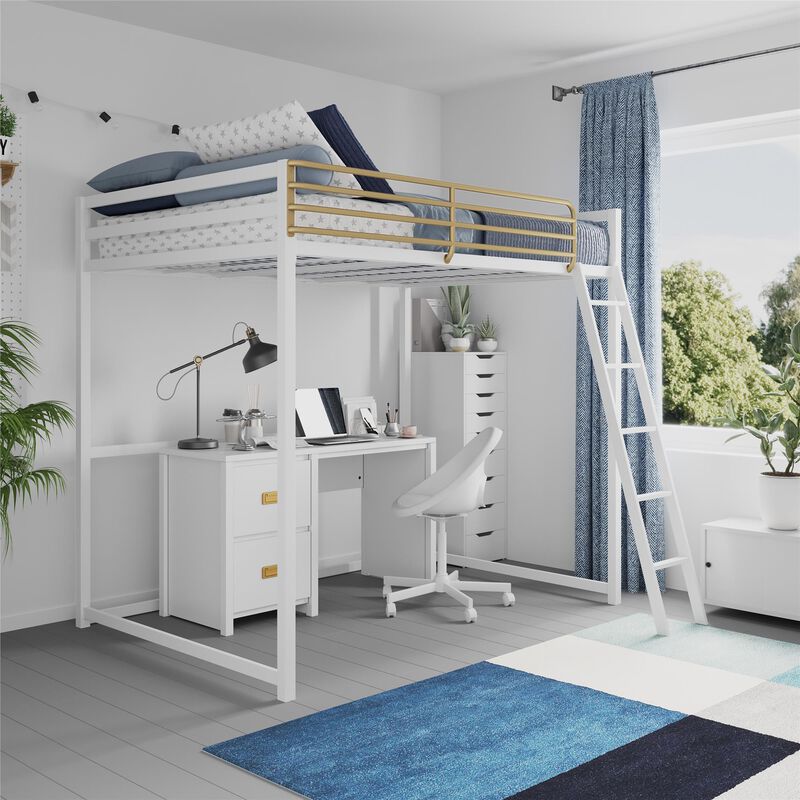 Haven Full Loft Bed, White and Gold