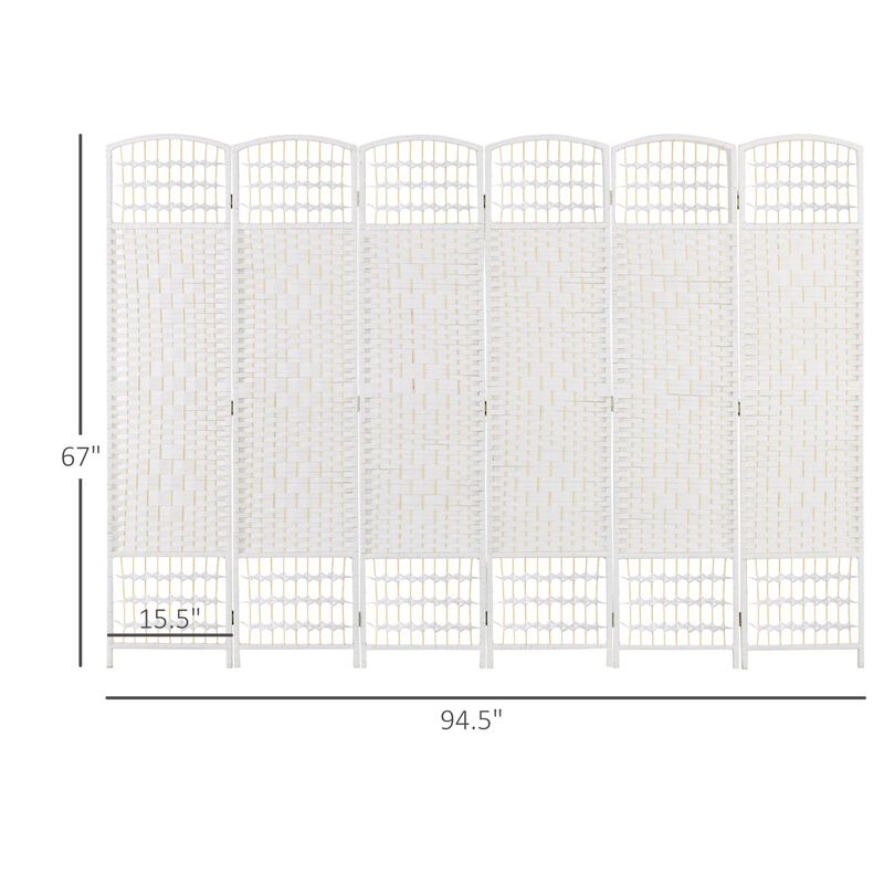 White Privacy Screen: 6-Panel Folding Room Divider for Home/Office