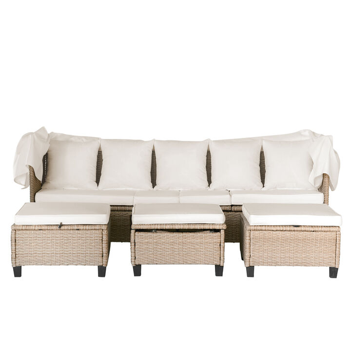 Merax UV-Proof Resin Wicker Patio Sofa Set with Canopy