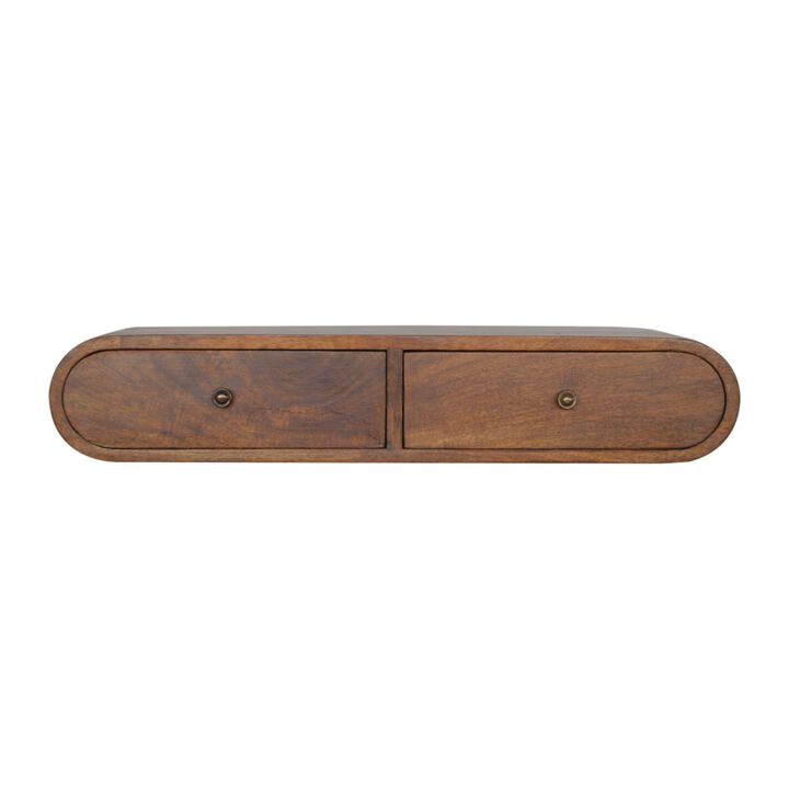 Wall Mounted Chestnut Solid Wood 2 Drawer  Console Table