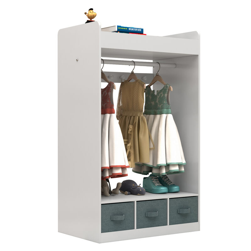 Open Wardrobe Closet with Mirror Freestanding Hanging Armoire with Shelves for Clothes Storage