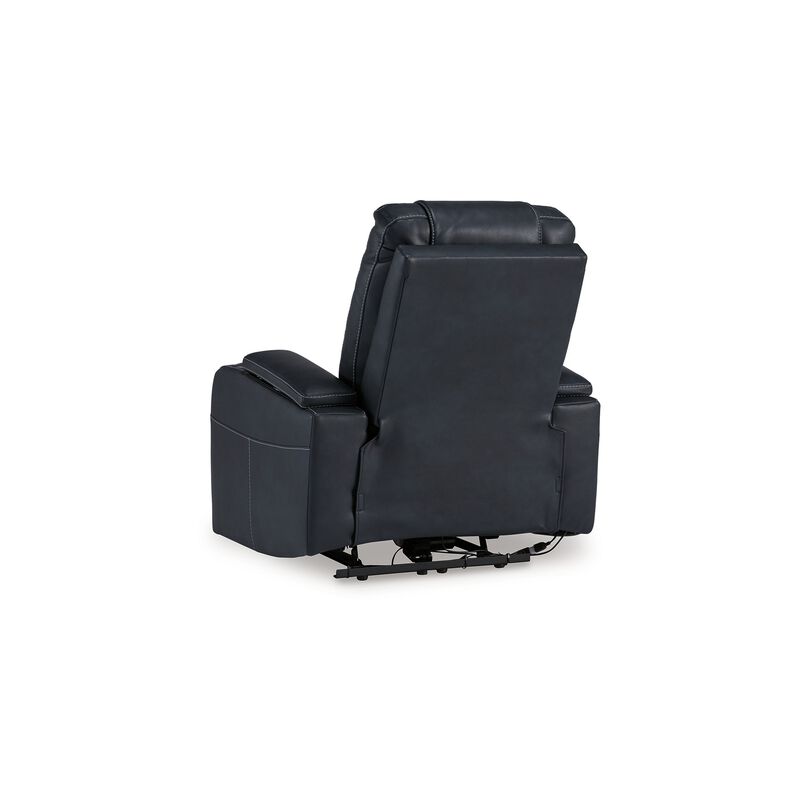 Callum Power Recliner Chair, Adjustable Headrest, Black Faux Leather - Benzara