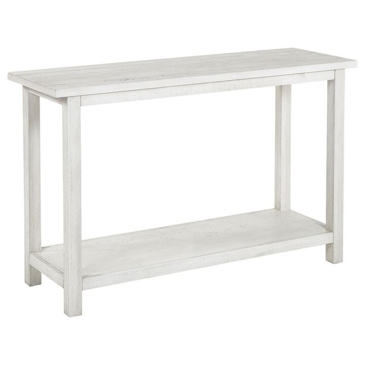 Ayne Console Table, 1 Bottom Shelf, Distressed White Wood, 47 Inch - Benzara
