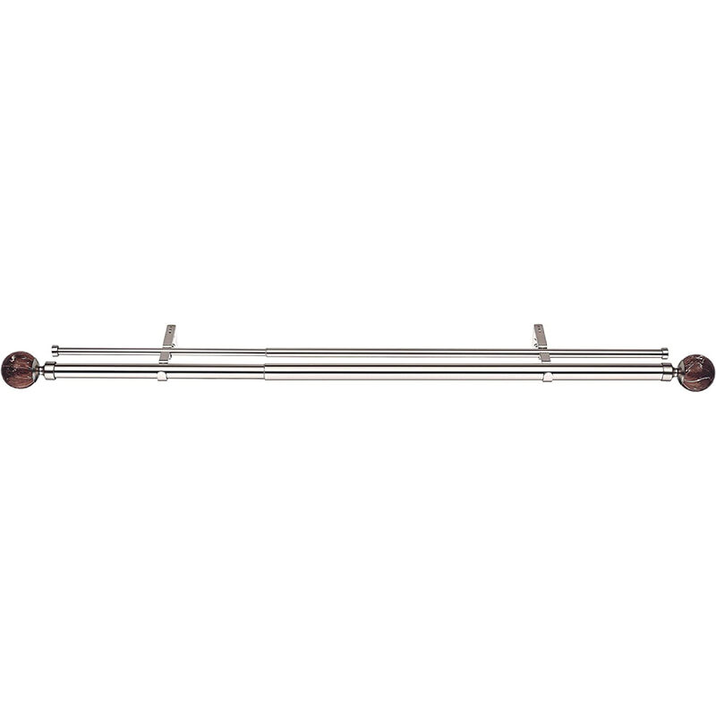 Linen Avenue Brown Marble Double Window Curtain Rod Set, 48 to 86-Inch, Brushed Nickel