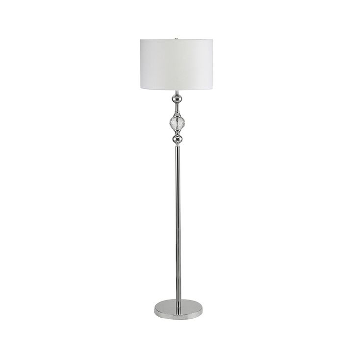 Floor Lamp with Metal Frame and Crystal Accent, White-Benzara