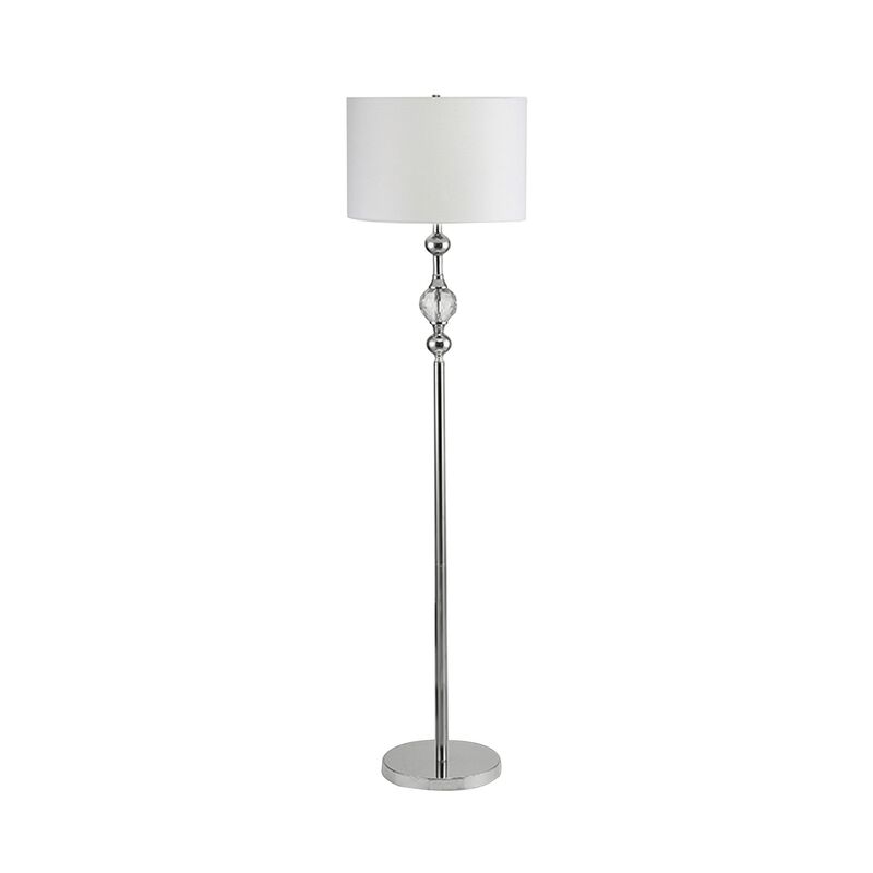 Floor Lamp with Metal Frame and Crystal Accent, White-Benzara