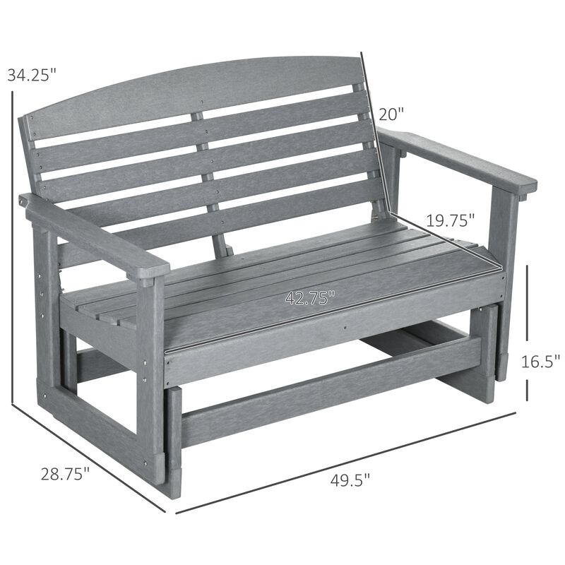 Light Gray Glider Bench: HDPE Slatted Frame Outdoor Loveseat