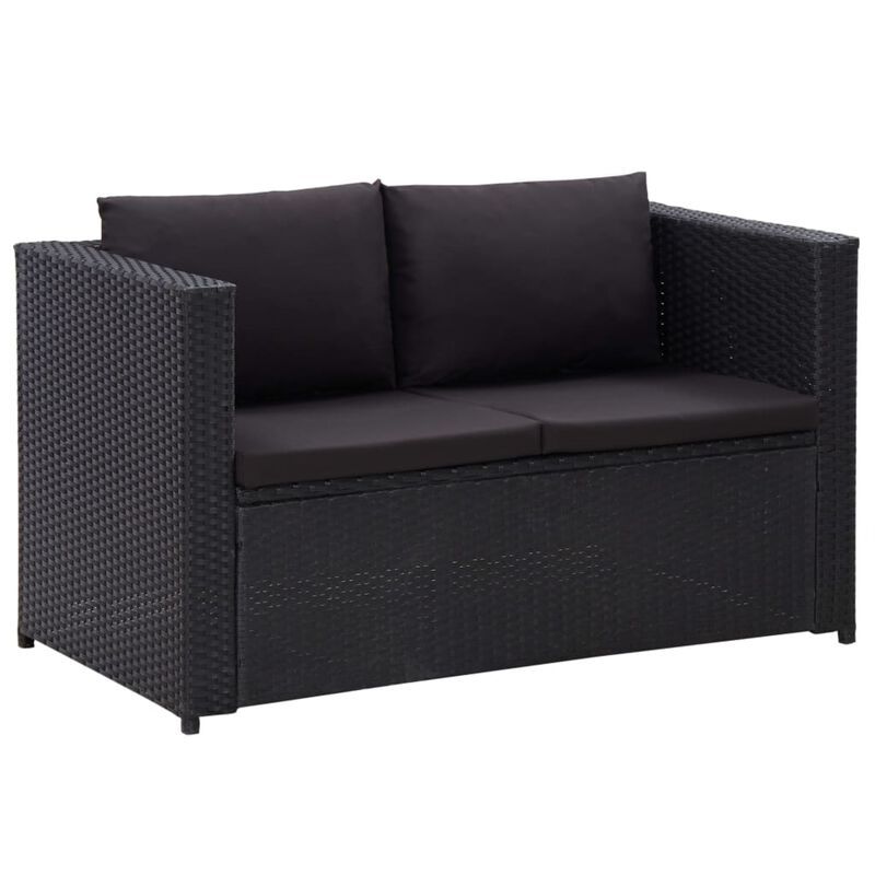 vidaXL 3 Piece Patio Lounge Set with Cushions Poly Rattan Black