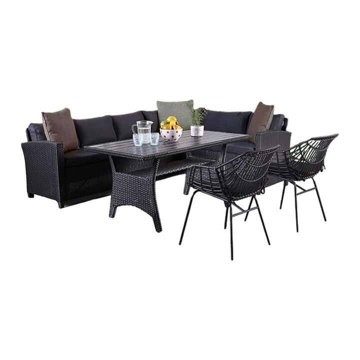 Maria 5pc Outdoor Patio Dining Set, Sectional Sofa, Table, 2 Chairs, Black