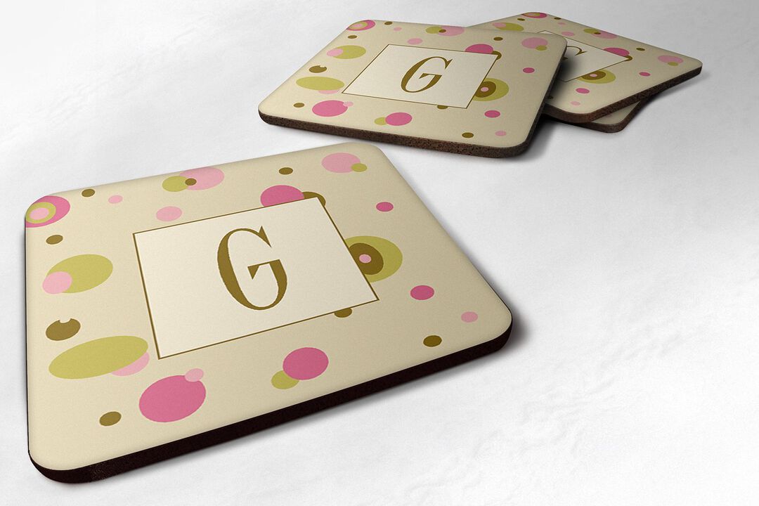 Caroline's Treasures CJ1004-GFC Monogram-Tan Dots Foam Coasters (Set of 4), Initial Letter G, 3.5 H x 3.5 W, Multicolor