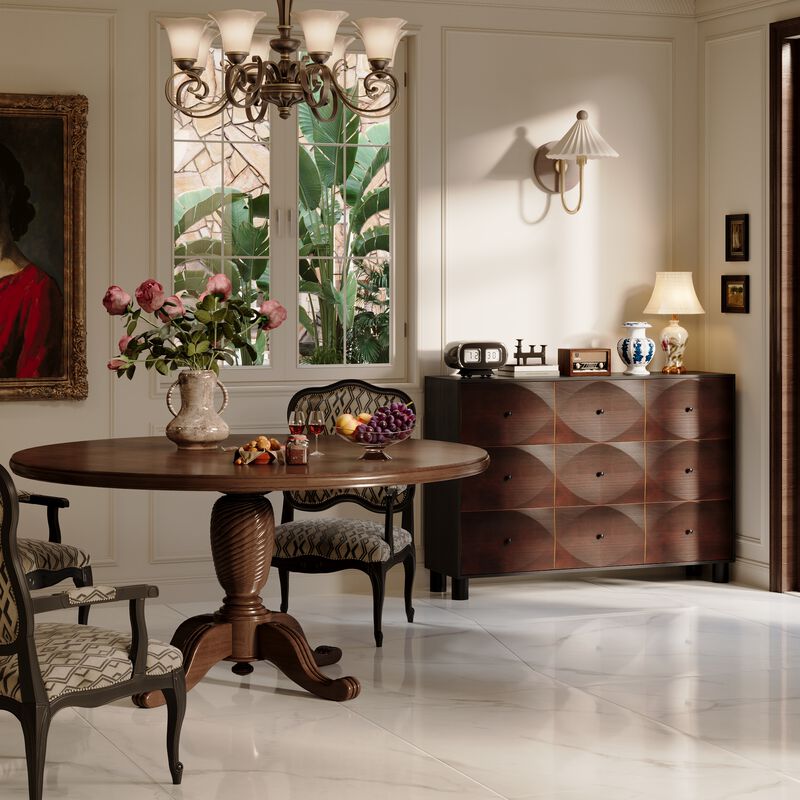 FUFU&GAGA Modern Dark Brown 9-Drawer Buffet Cabinet, Stylish Storage for Dining Room or Kitchen (59"W x 40.6"H x 15.2"D), Dark Brown