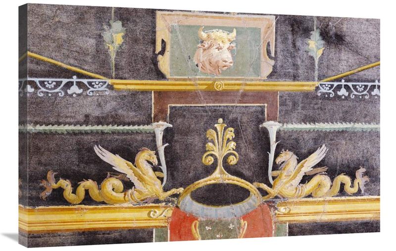 Wall Fragment with Bulls Head and Winged Sea Monsters on Black Ground-Canvas Art-36x24