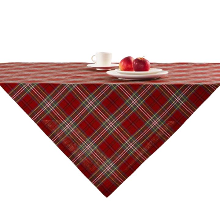 Solino Home 100% Pure Linen Red Table Throw 52 x 52 Inch | Classic Tartan Plaid