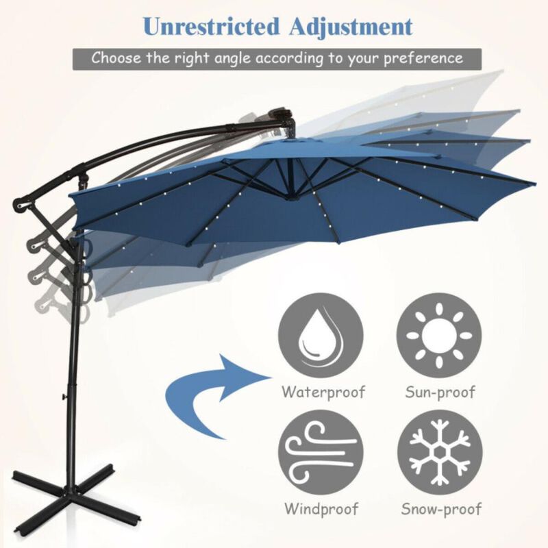 Hivvago 10 Feet 360° Rotation Solar Powered LED Patio Offset Umbrella without Weight Base