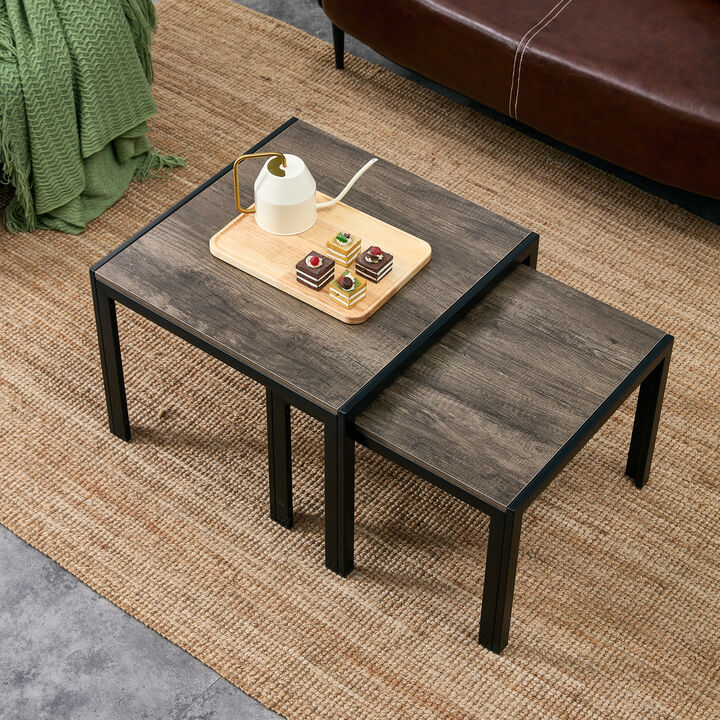 Nesting Coffee Table Set Modern Stacking Tables Wood Finish Living Room Furniture Set of 2