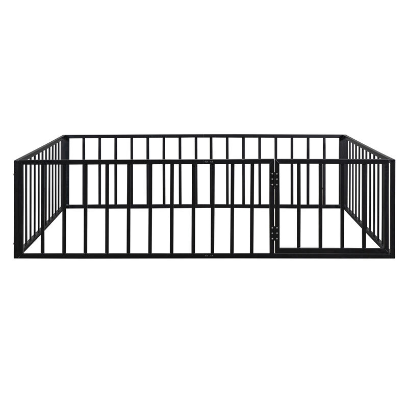 Streamdale Queen Size Metal Floor Bed Frame With Fence And Door