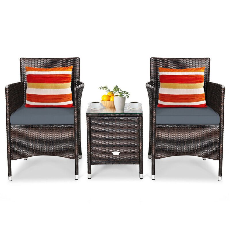 3 Pieces Ergonomic Wicker Patio Conversation Set-Grey