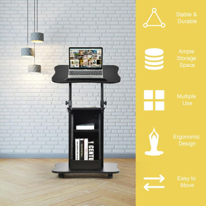 Hivvago Sit-to-Stand Laptop Desk Cart Height Adjustable with Storage