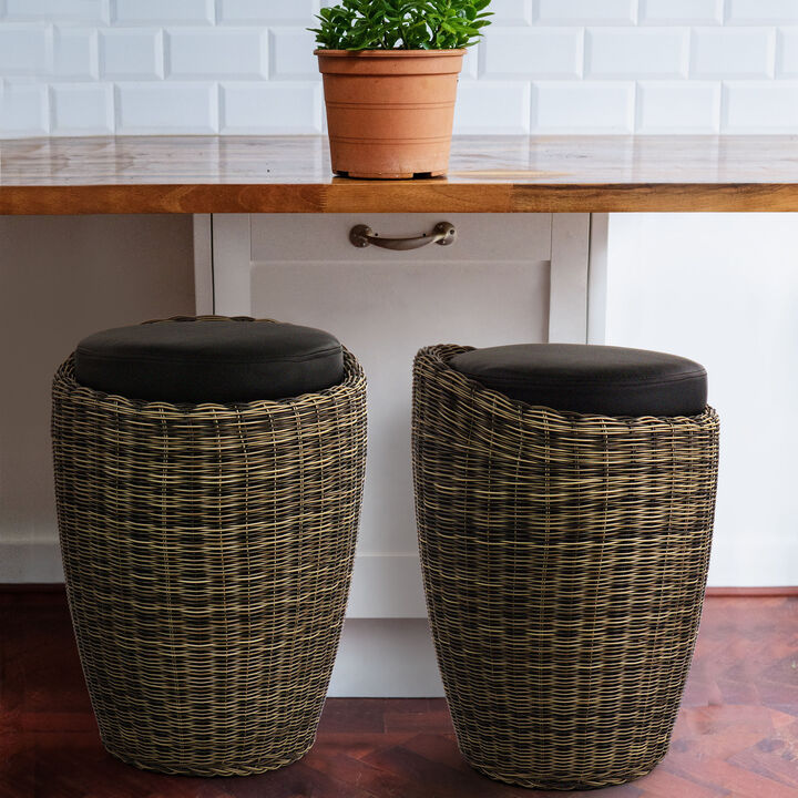 Elama 1 Piece Wicker Outdoor Ottoman Chair in Brown and Black