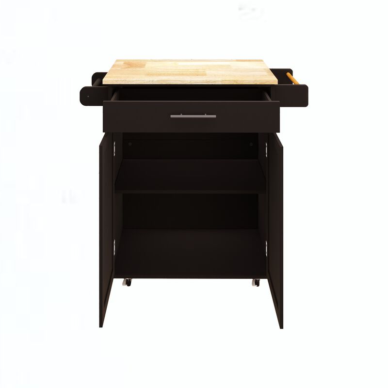 Black Wood 38.18 in. Kitchen Island with Adjustable Shelves and Towel Rack