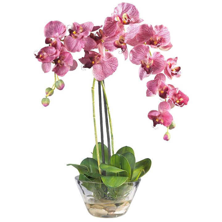 Nearly Natural 18-in Phalaenopsis w/Glass Vase