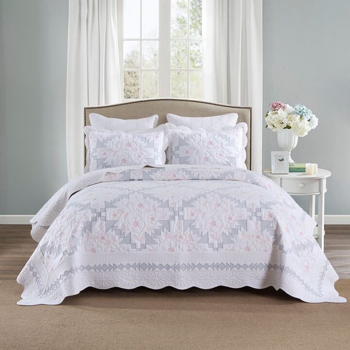 Marcielo 3-Piece 100% Cotton Geometric Splicing Oversized Bedspread SetLightweight Quilt Set