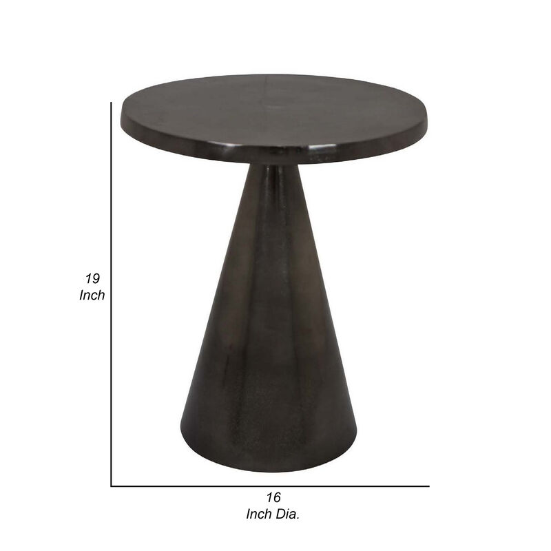 Riot 19 Inch Plant Stand Table, Round Top, Triangle Pedestal, Metal, Black - Benzara