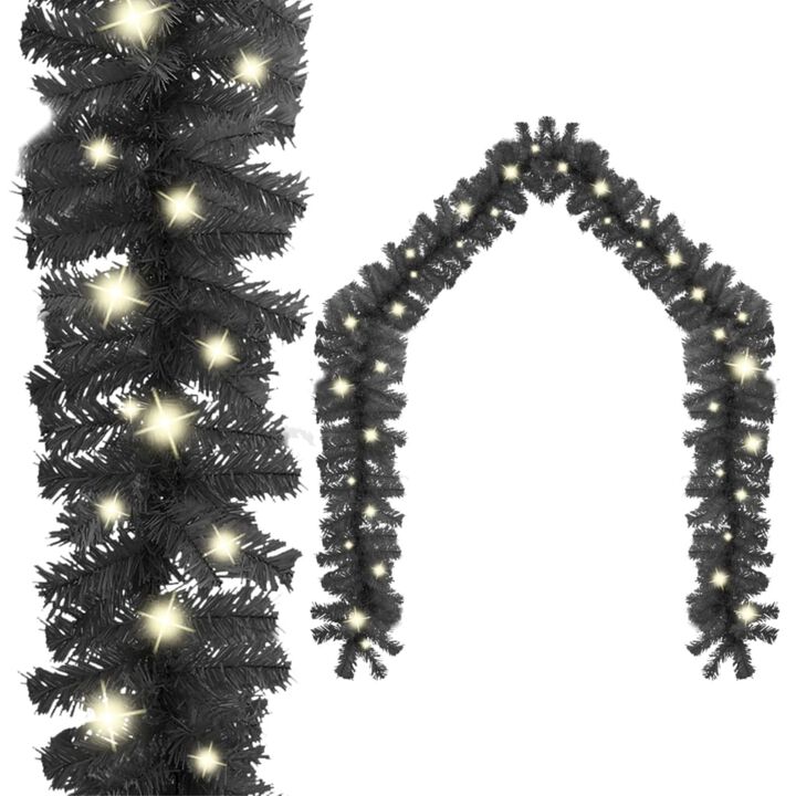 vidaXL Christmas Garland with LED Lights 787.4" Black